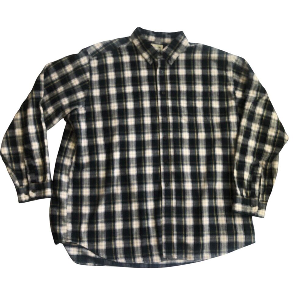 Vintage LL Bean Flannel Shirt Mens XXL Regular Blue‎ White Plaid Button Pocket